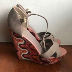 Pink and Tan Wedges with Aztec Lace Wedges